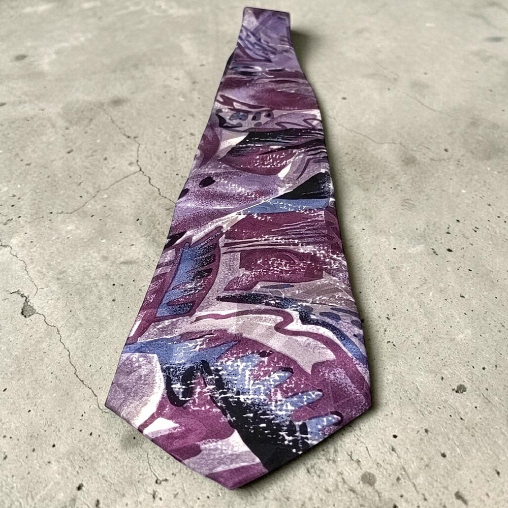 Vtg 90s Bugatti Mens Silk Tie Purple Abstract Geometric Brushstroke Italian Silk